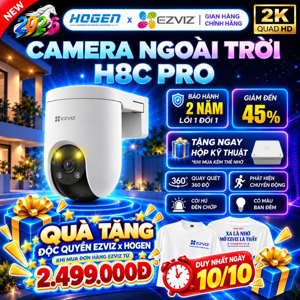 [CHÍNH HÃNG] Camera Wifi Ngoài Trời EZVIZ H8c Pro 2K 3MP–Xoay 360°, AI Phát Hiện Người,Nhìn Đêm 30m