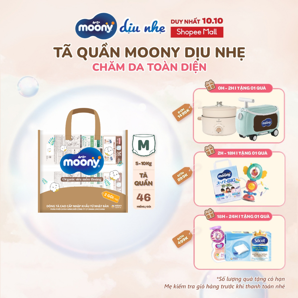 [TẶNG KÈM TÚI ĐA NĂNG THỜI TRANG] Combo 2 Tã quần Moony Dịu Nhẹ M46/L36/XL32