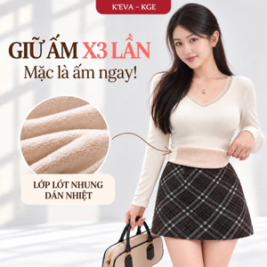 Áo Giữ Nhiệt Cổ V Phối Ren Có Sẵn Đệm Ngực 3D KEVA - KGE Giữ Ấm X3 Phối Đồ Thời Trang Trẻ Trung Năng Động 7596