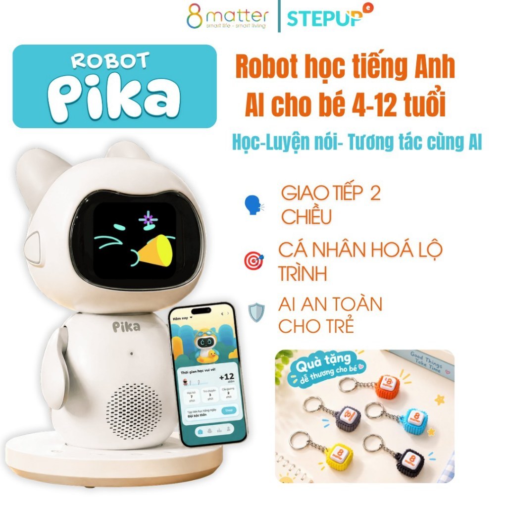 Robot học tiếng Anh AI Pika PK-01 Step Up cho bé 4-12 tuổi, luyện nói mỗi ngày, kèm 6 tháng phần mềm - HỎA TỐC HCM/HN