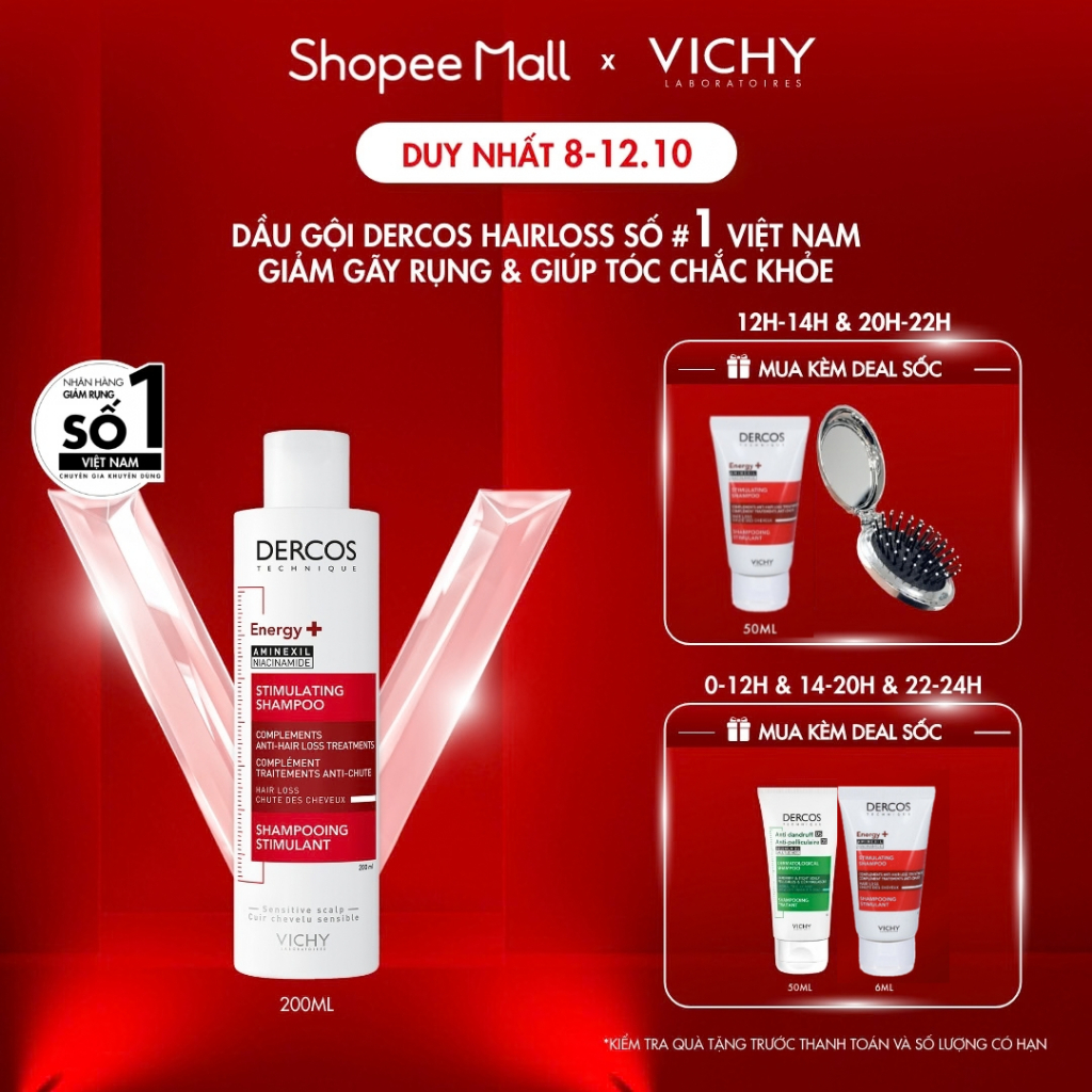 Dầu gội ngăn ngừa, giảm rụng tóc, giúp tóc chắc khỏe, dày dặn Vichy Dercos Hairloss SỐ 1 Việt Nam được khuyên dùng 200ml