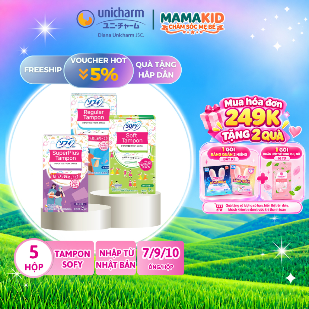 [COMBO 5 HỘP] Băng vệ sinh siêu thấm Sofy Soft Tampon Super (Hàng nhập khẩu) - Siêu thấm hút lên đến 8 giờ