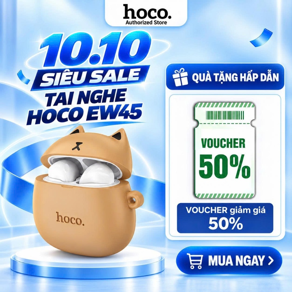 [Tặng ốp Mèo] Tai nghe Bluetooth Hoco EW45 cao cấp - tai nghe kiểu dáng thời trang cute giành cho giới trẻ