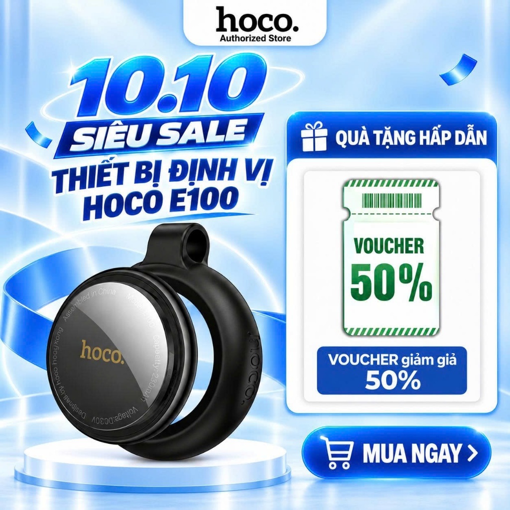 Thiết bị định vị iPhone Hoco E100  [Pin trâu - Nhỏ gọn], Pin Trâu 12 tháng, Tương thích với Apple Find My