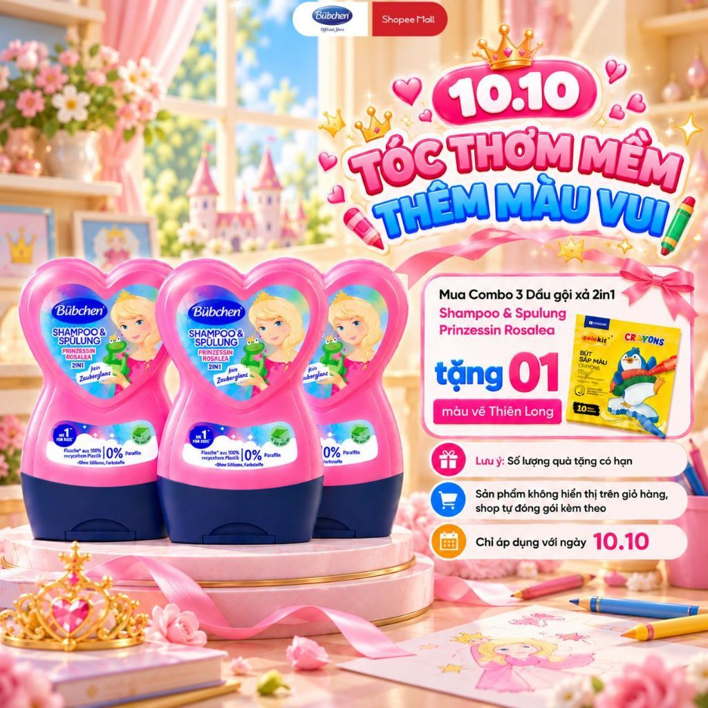 Dầu Gội Xả 2In1 Cho Bé Bubchen Shampoo And Spulung Prinzessin Rosalea 230ml Hương Thơm Dịu Nhẹ