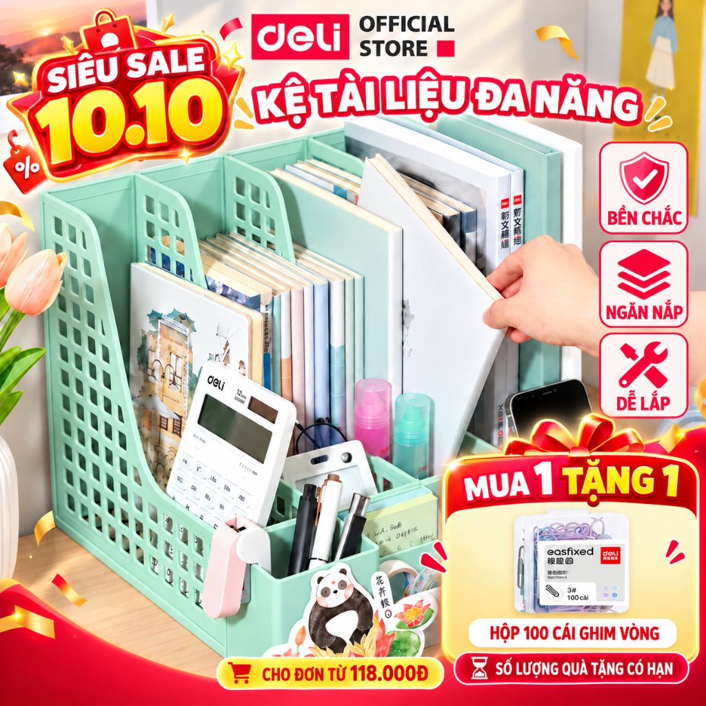 [🔥TRỢ GIÁ + QUÀ SỐC] Giá Kệ Đựng Tài Liệu Deli 4 Ngăn Giá Kệ Đựng Sách Vở Hồ Sơ Giấy Tờ Văn Phòng Phẩm Nhỏ Gọn Tiện Lợi