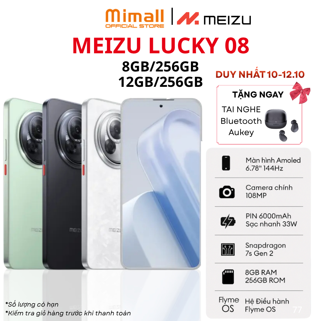 Điện Thoại Meizu Lucky 08 | Màn Hình LTPO Amoled 6.78" 144Hz | Snapdragon 7s Gen 2 |  Pin 6000mAh Sạc 33W | Chính Hãng