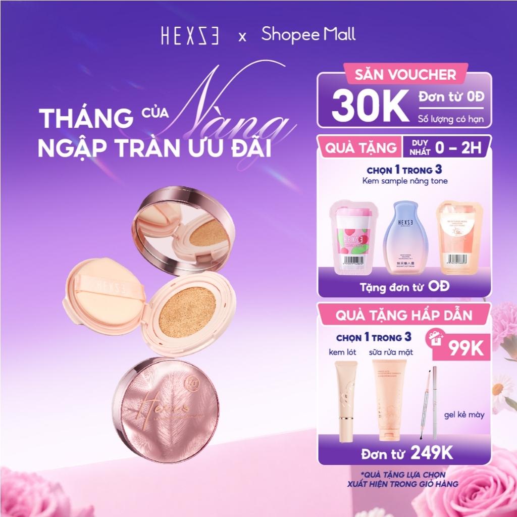 Cushion HEXZE 3in1 tích hợp chống nắng SPF50+, PA++++ Che Khuyết Điểm, Má Hồng Cushion Chống Nắng,trang điểm tự nhiên
