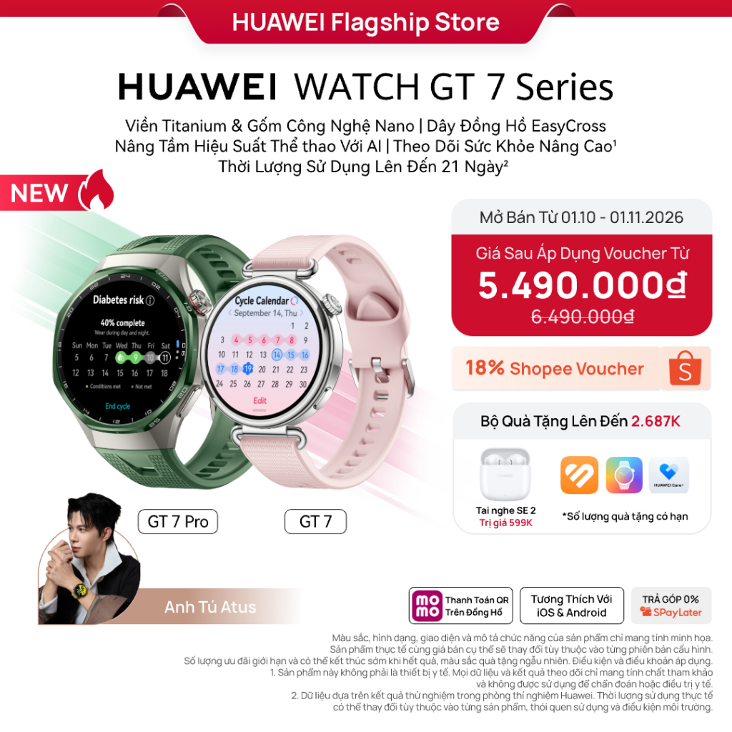 [10.10 GIẢM ĐẾN 18%| Đồng Hồ Thông Minh HUAWEI WATCH GT7 | Chăm Sóc Sức Khỏe Chuyên Sâu|Đạp Xe Nâng Cao|Pin Đến 21 Ngày