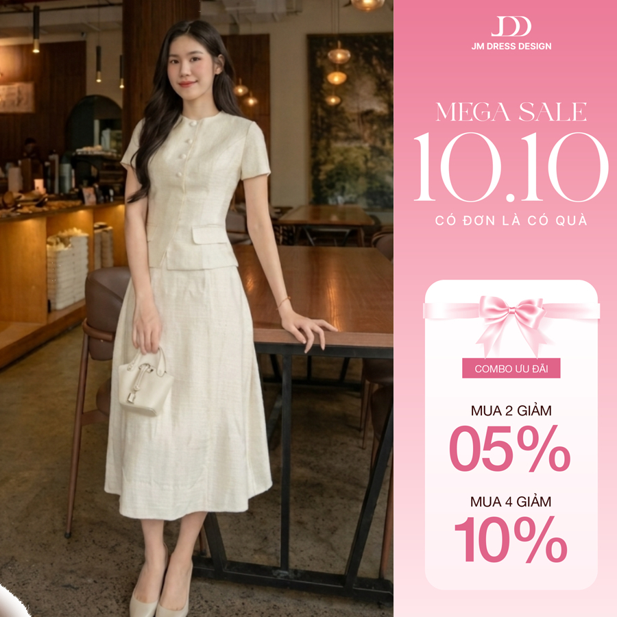 Set Đồ Nữ Áo Kiểu Dáng Ôm Phối Bèo 2T56.260, Chân Váy Dài Phối Ren 4L18.2608.Thanh Lịch Nữ Tính Thời Trang Cao Cấp JM