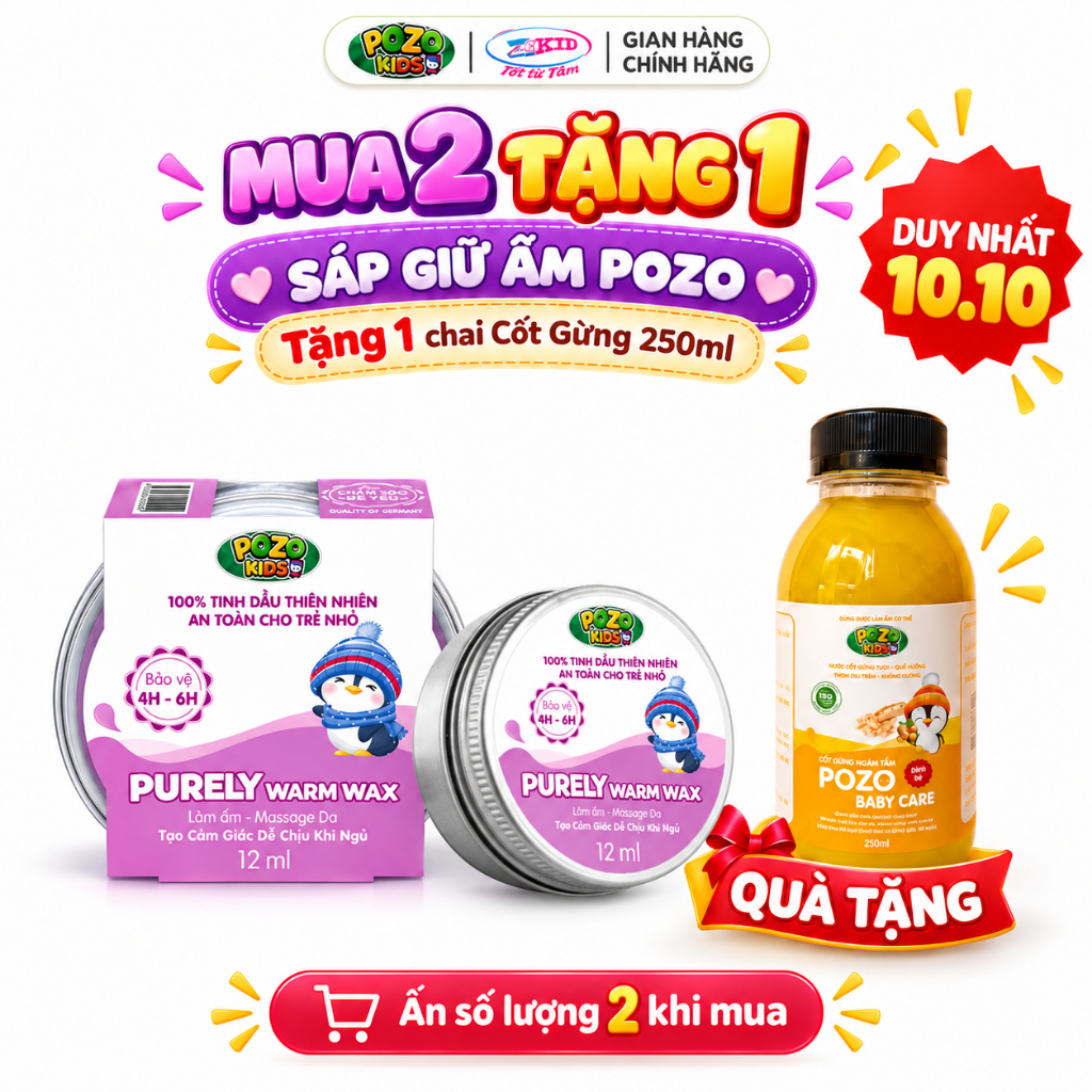 Sáp Giữ Ấm Pozo an toàn cho bé tránh cảm - giữ ấm mùa đông,bé nằm điều hoà lọ 12ml  Pozokid - Perely Warmx Wax 