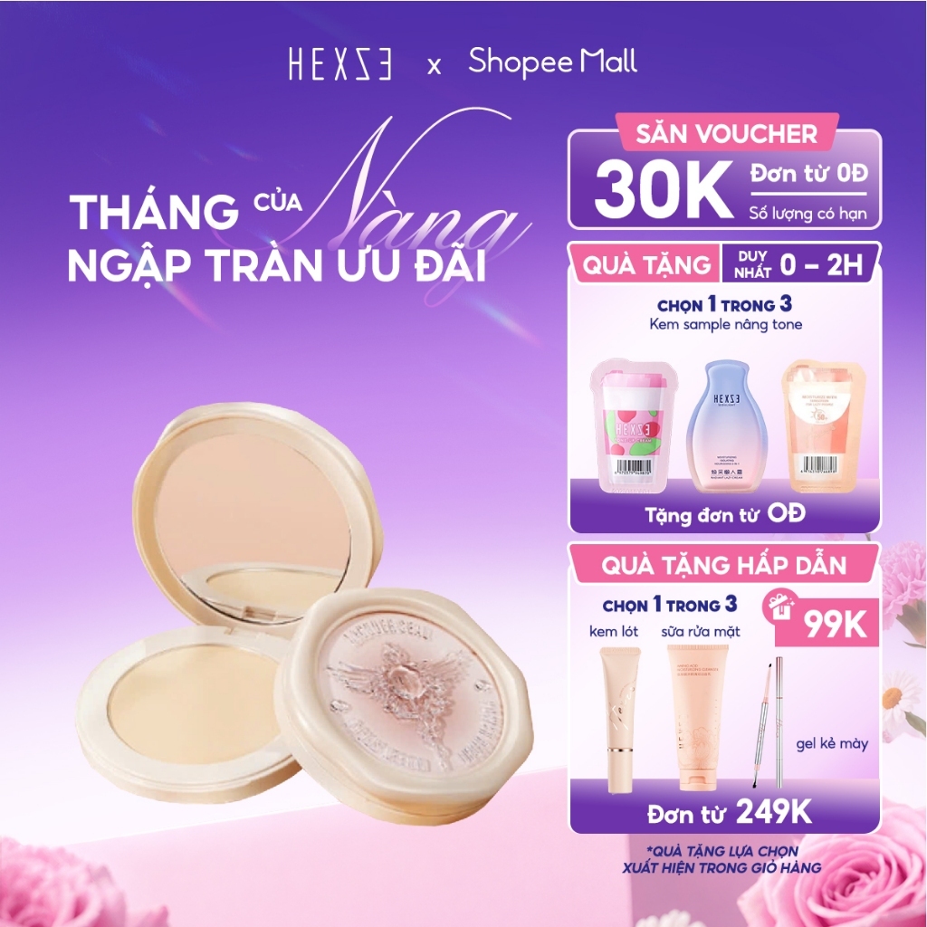 Phấn phủ dạng nén HEXZE 5g, mỏng nhẹ, kiềm dầu, kháng nước, giữ lớp nền lâu trôi