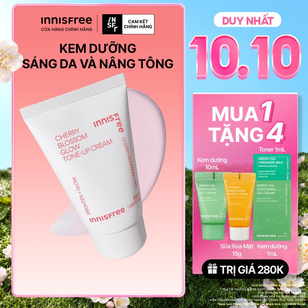 Kem nâng tông, dưỡng sáng làm đều màu da từ hoa anh đào INNISFREE Cherry Blossom Tone Up Cream 50ml