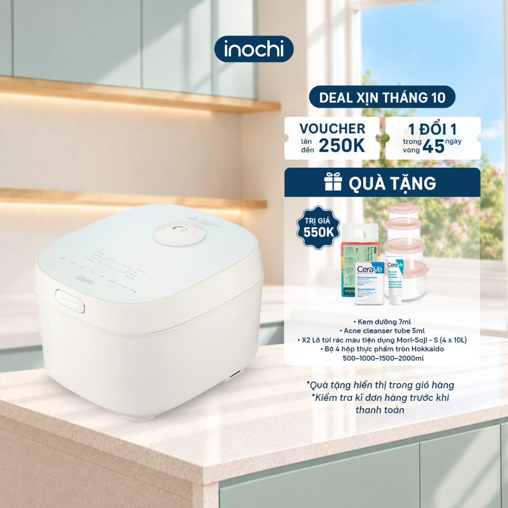Nồi Cơm Điện Inochi Akiba AS-WF40SG Màu Trắng |Dung tích 1.8L | Thiết Kế Tối Giản Sang Trọng, Chế Độ Hẹn Giờ Nấu Tự Động