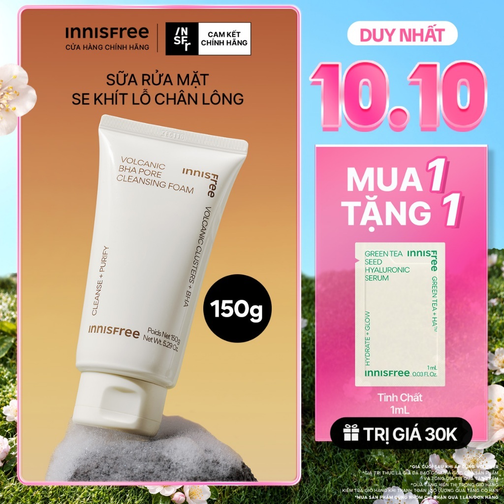 Sữa rửa mặt tro núi lửa sạch sâu se khít lỗ chân lông INNISFREE Volcanic Pore BHA Cleansing Foam 150g