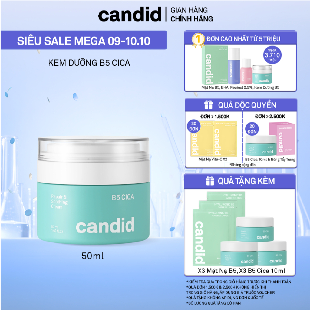 Kem dưỡng ẩm phục hồi Candid B5 Cica Repair and Soothing Cream 50ml