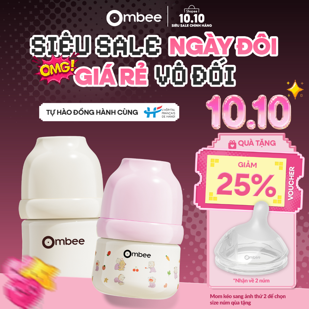 [DUY NHẤT 10.10] Bình Sữa Ombee Chất Liệu PPSU Cổ Rộng Chống Sặc Chống Đầy Hơi Núm Ti Mềm Mại Mô Phỏng Tự Nhiên