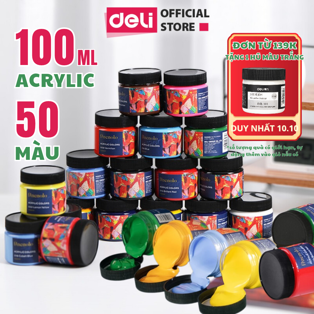 [🔥10.10 MUA 4 TẶNG 1] Màu Acrylic 100ml Cao Cấp Deli Dạng Hũ - Màu Sơn Tô Đất Sét Đất Nặn Tự Khô Vẽ Túi Vải Tote