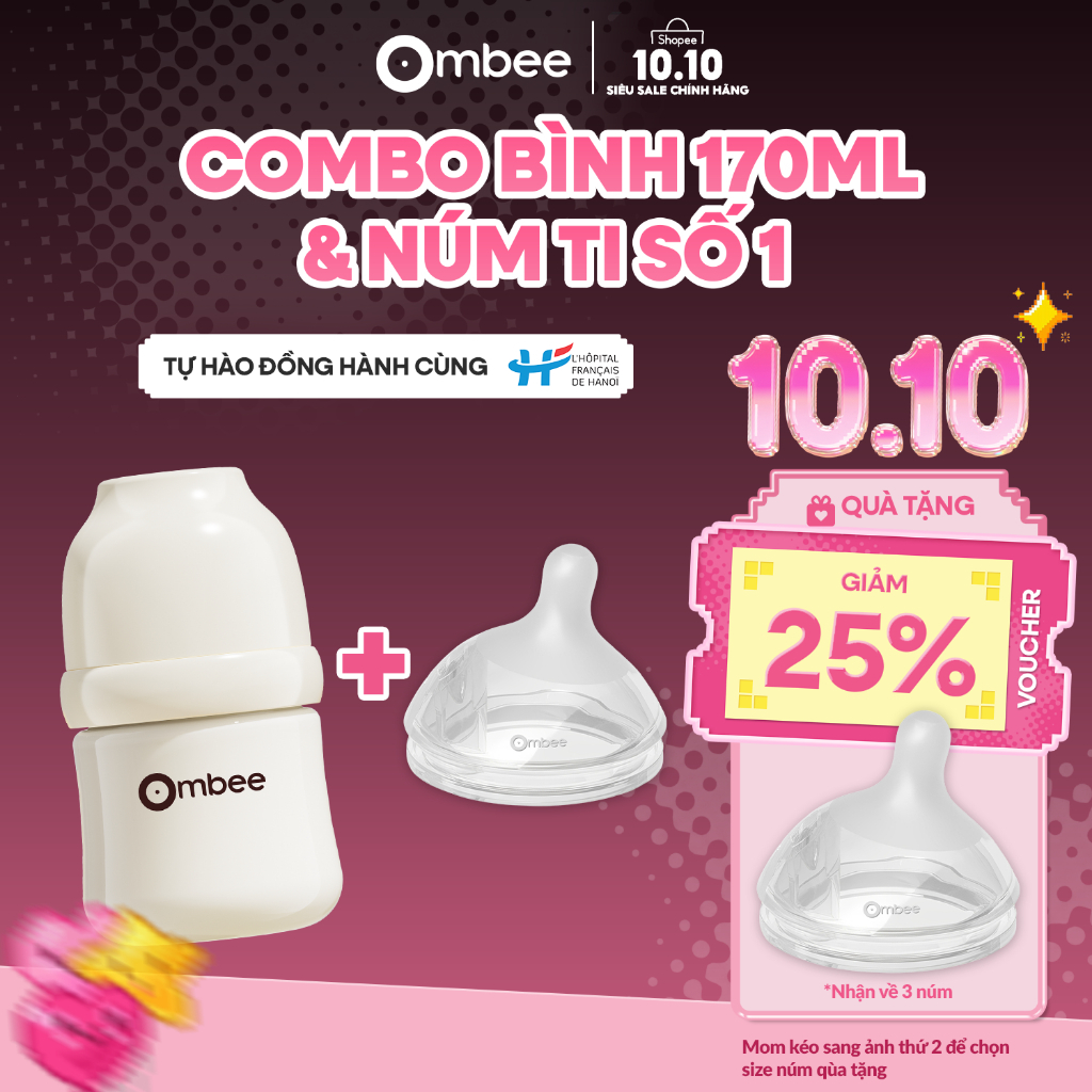 [Dung Tích 170ml + Núm Số 1] Combo Bình Sữa Ombee Dành Cho Bé Từ Sơ Sinh Đến 6 Tháng Tuổi