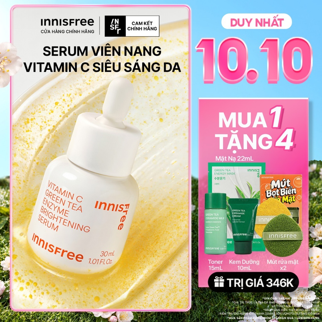 Serum Vitamin C sáng da, mờ thâm mụn INNISFREE Green Tea Enzyme Brightening Serum 30ml