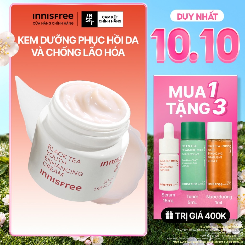 Kem dưỡng da ban đêm ngăn ngừa lão hóa từ trà đen innisfree Black Tea Enhancing Cream 50 mL