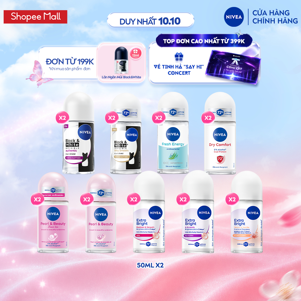 Combo 2 Khử Mùi NIVEA Dành Cho Nữ 50ml - Dưỡng Sáng/ Mờ Thâm/ Chống Ố Vàng Áo - Ngăn Mùi Đến 72H 81644/83747/83735/91816