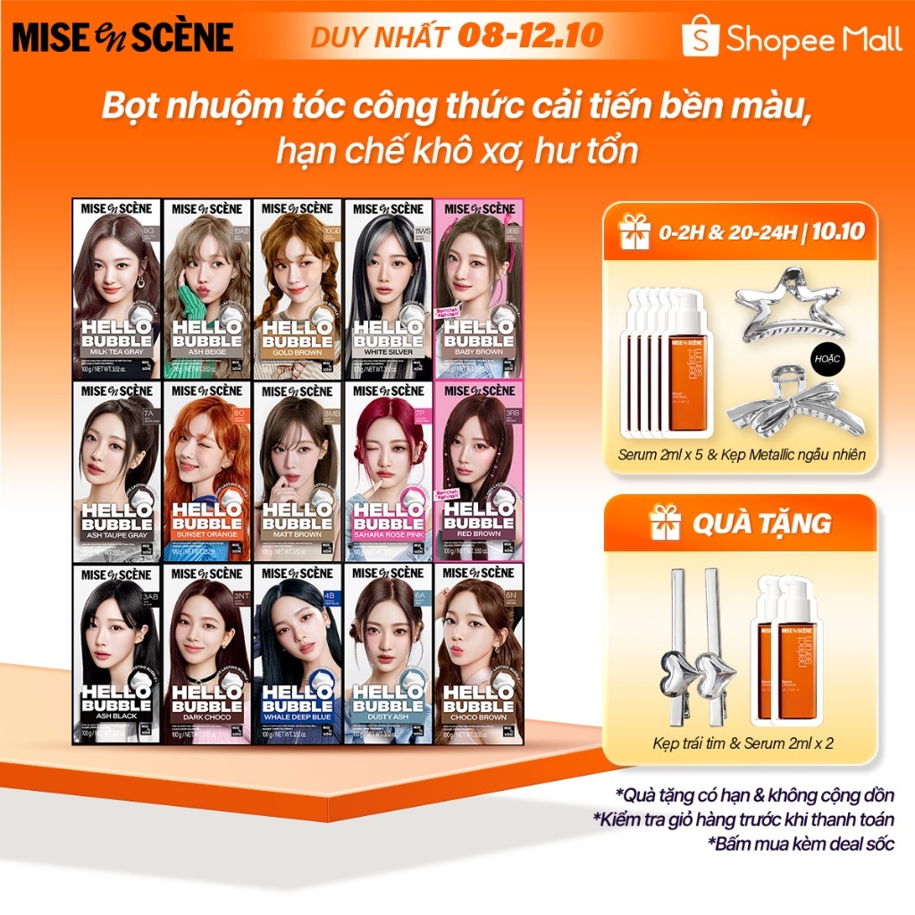 (Phiên bản mới) Nhuộm tóc mise en scène Hello Bubble 100g công thức cải tiến, dạng bọt bền lâu tan, tông màu xu hướng
