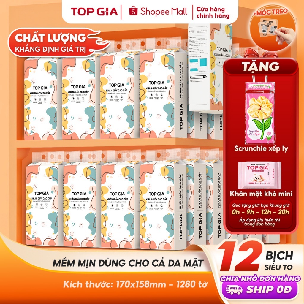 [SIÊU TO, CAO CẤP] Giấy vệ sinh treo tường TopGia thùng 10 12 8 6 bịch đa sắc, combo tiết kiệm 1280 tờ