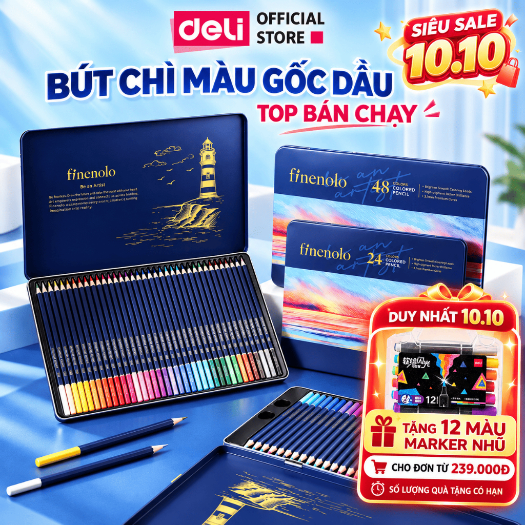 [🔥TRỢ GIÁ-  TẶNG 12 MÀU MARKER] Bút Chì Màu Gốc Dầu/Gốc Nước Hộp Thiếc Chuyên Nghiệp Deli24/36/48/72 Màu Thiết Kế