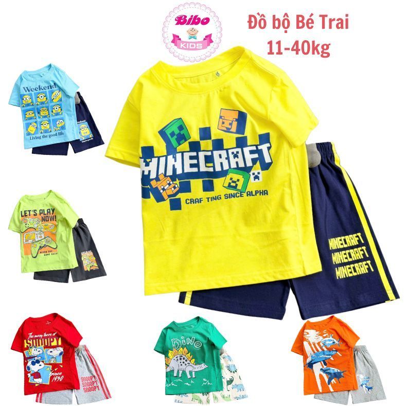 [11-40kg] Bộ cộc tay bé trai chất thun cotton mền mịn-thoáng Mát.Quần Áo Trẻ Em Mùa Hè in hình Hot trend đẹp