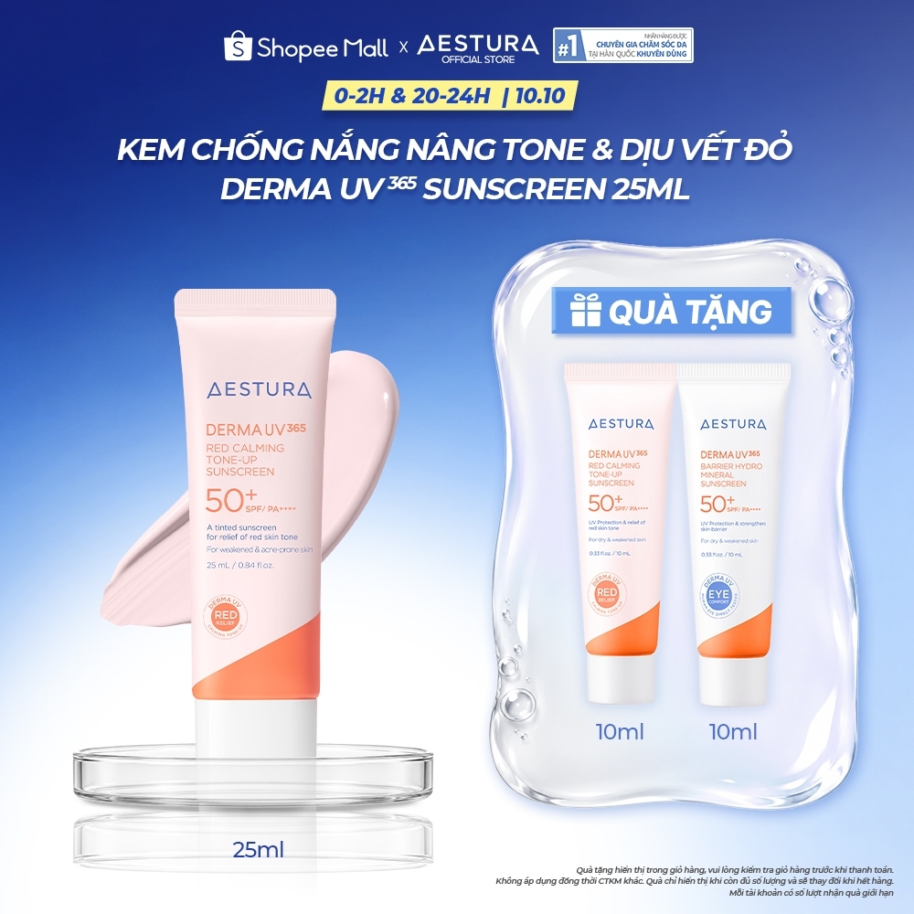 Kem chống nắng nâng tone AESTURA DERMA UV365 Red Calming Tone-up Sunscreen 25ML