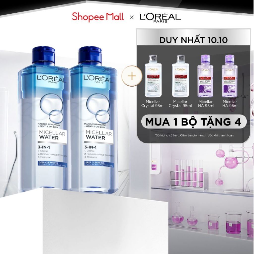 PB- Bộ 2 nước tẩy trang đa năng 3in1 làm sạch sâu L'Oreal Paris 400ml x 2