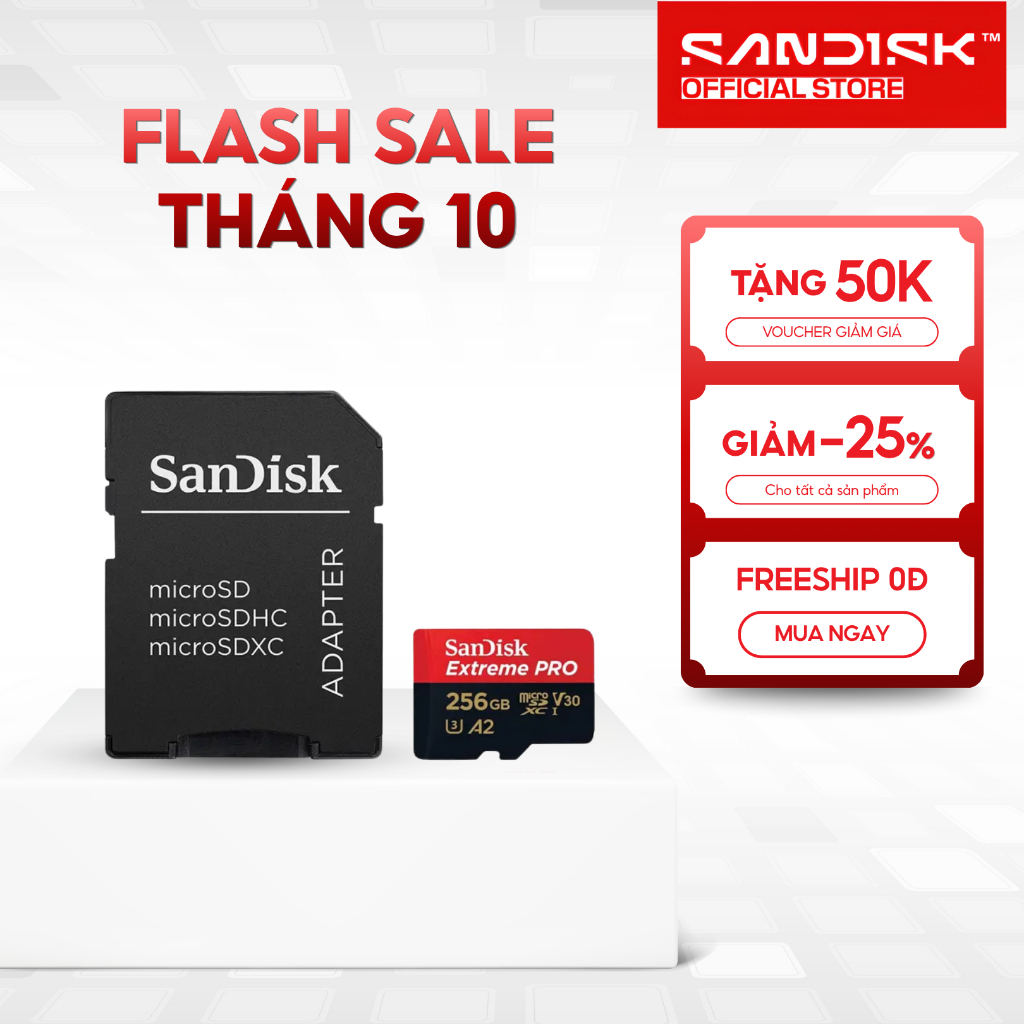Thẻ nhớ MicroSDXC Sandisk Extreme Pro 32GB 64GB 128GB 256GB V30 U3 UHS-I upto 200MB/s BH trọn đời