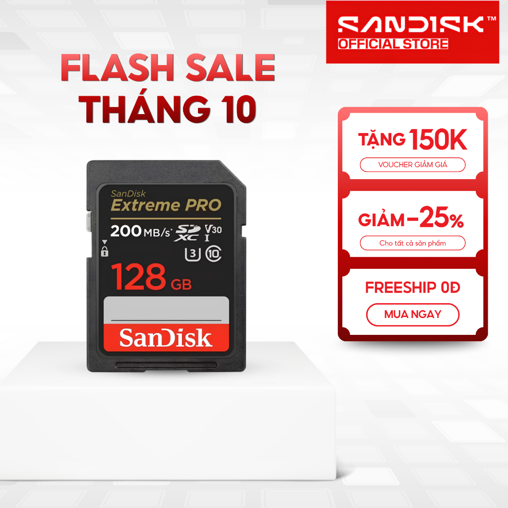 Thẻ nhớ SDHC SDXC Sandisk Extreme Pro 32GB/64GB/128GB V30 U3 C10 UHS-I upto 200MB/s Bảo hành trọn đời