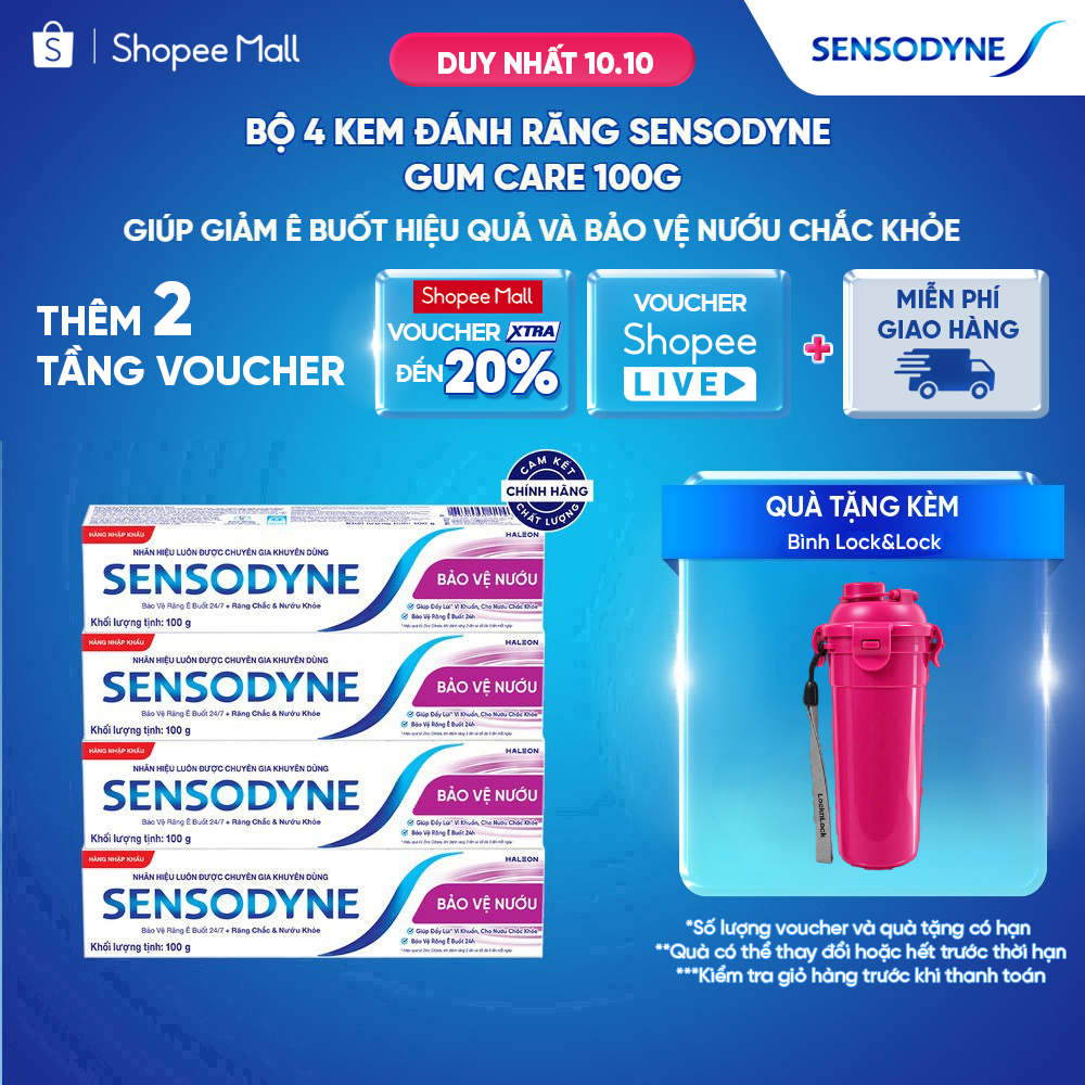 Bộ 4 Kem đánh răng SENSODYNE Gum Care 100g giúp giảm ê buốt và bảo vệ nướu chắc khỏe