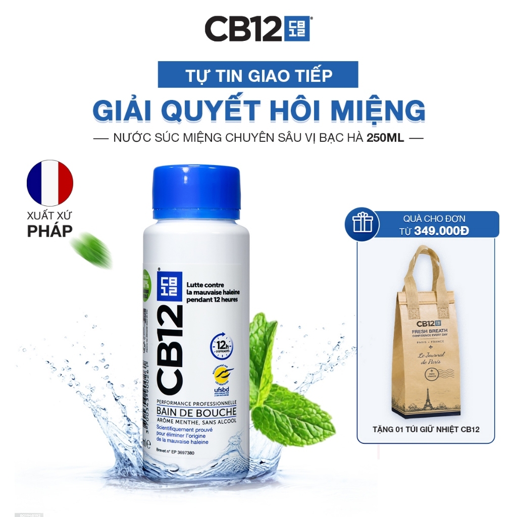 Nước Súc Miệng Kiểm Soát Hơi Thở 12H CB12 Mint Hương Bạc Hà 250ml - Khử Hôi Miệng - Không Cồn, Dịu Nhẹ