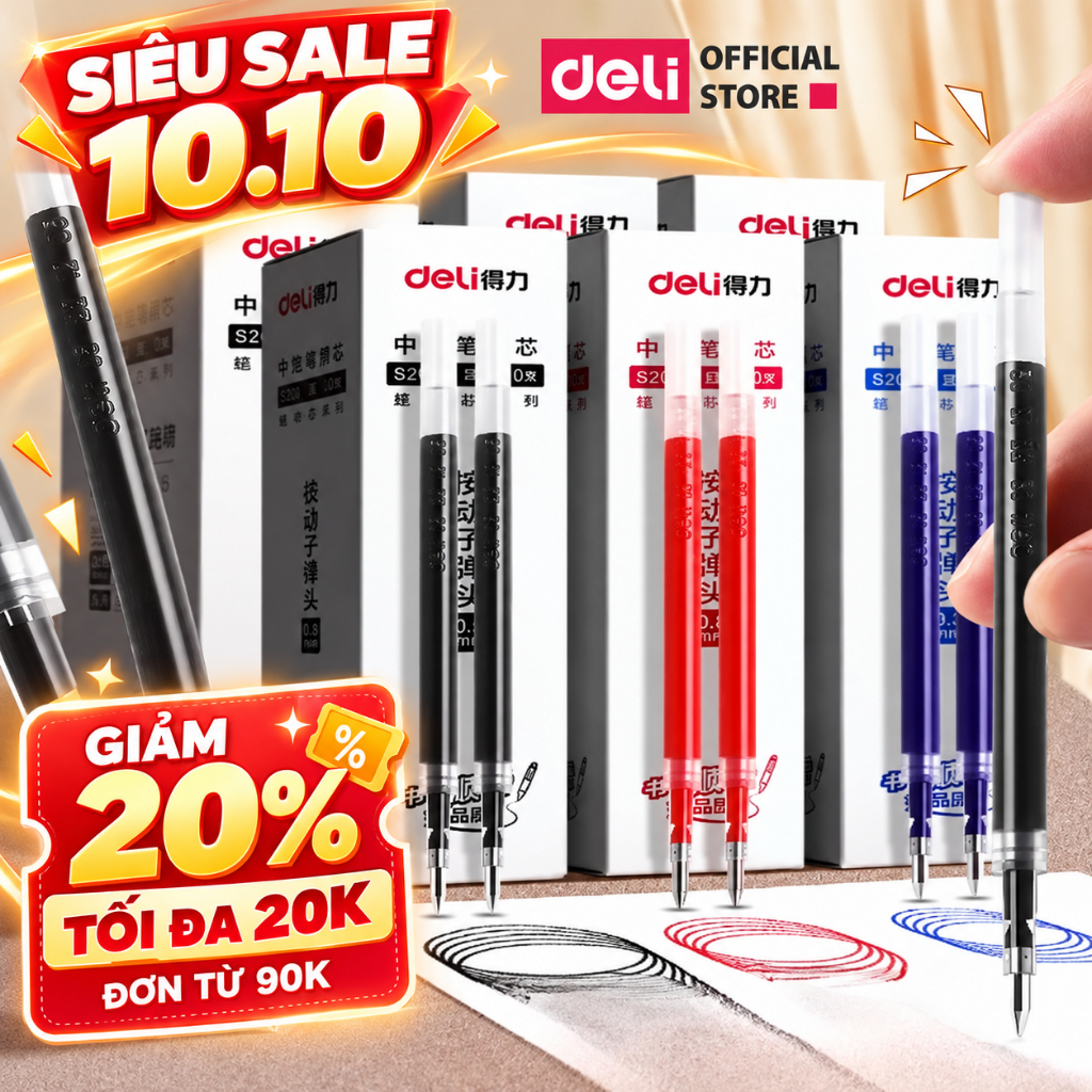 [🔥VOUCHER 20K] Combo 10 20 Ruột Bút Gel Ruột S206 Deli 0.5mm Ngòi Gốc Thay Cho Bút Bi Nước A575 A057B S08 Nhanh Khô