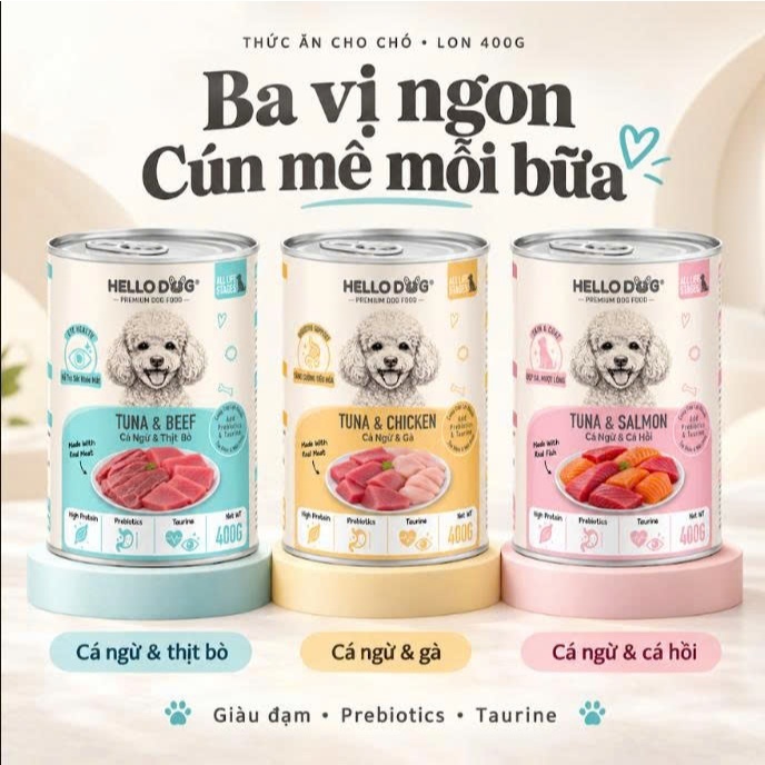 (combo 6 -12 - 24 lon)  pate chó HELLO DOG  lon 400g giàu protein bổ sung prebiotics