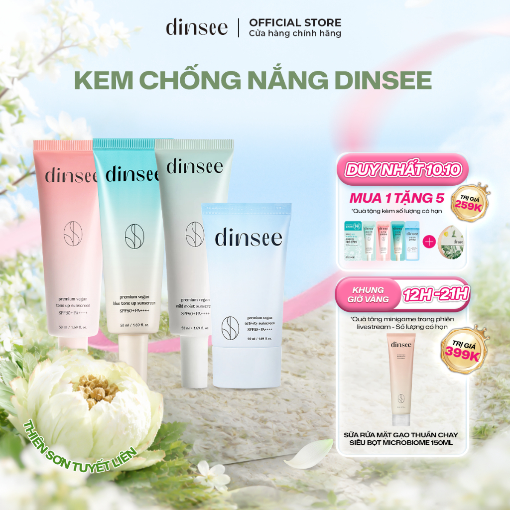 KEM CHỐNG NẮNG NÂNG TONE  Dinsee Premium Vegan Tone Up Sunscreen SPF50+ PA++++ (50ml)