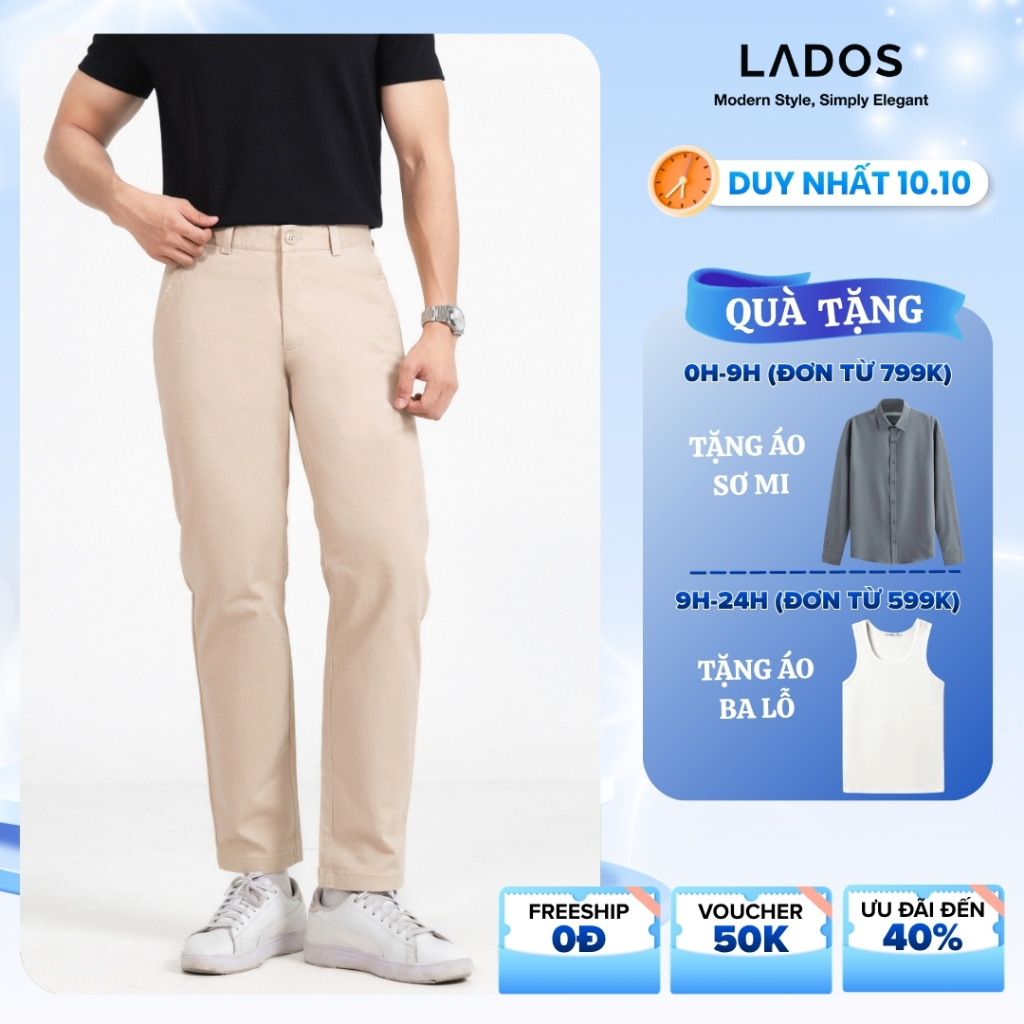 Quần kaki dài trơn cao cấp nam tính LADOS - 14069 dáng slimfit chất kaki dày dặn co giãn nhẹ, dáng Âu sang trọng