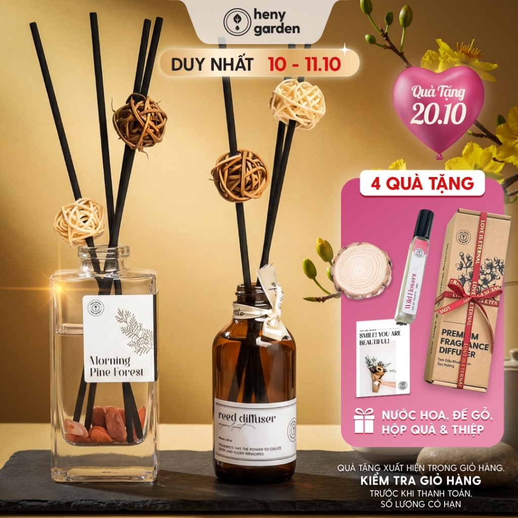 Tinh Dầu Thơm Phòng Quà Tặng 20/10 Khuếch Tán Cắm Que HENY GARDEN Mùi Hương Thư Giãn