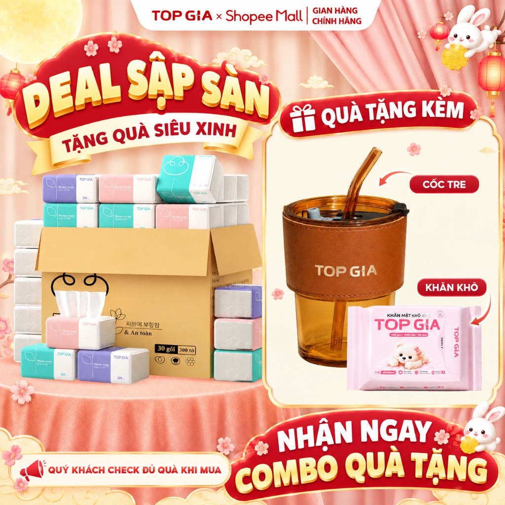 ( COMBO QUÀ) Thùng 20 gói giấy ăn rút Topgia 3 màu cao cấp 4 lớp, mềm mịn