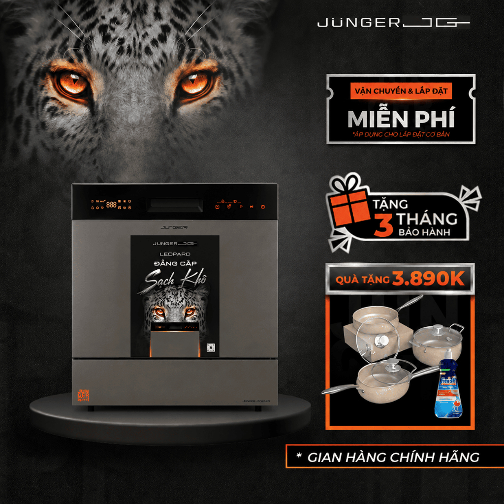 [2 QUÀ + LẮP 0Đ] Máy Rửa Chén Bát Junger JG Leopard DWJ-133-MS 13 bộ, Ion Bạc Khử Trùng Mạnh BH 7 Năm Sạch Khô Tuyệt Đối