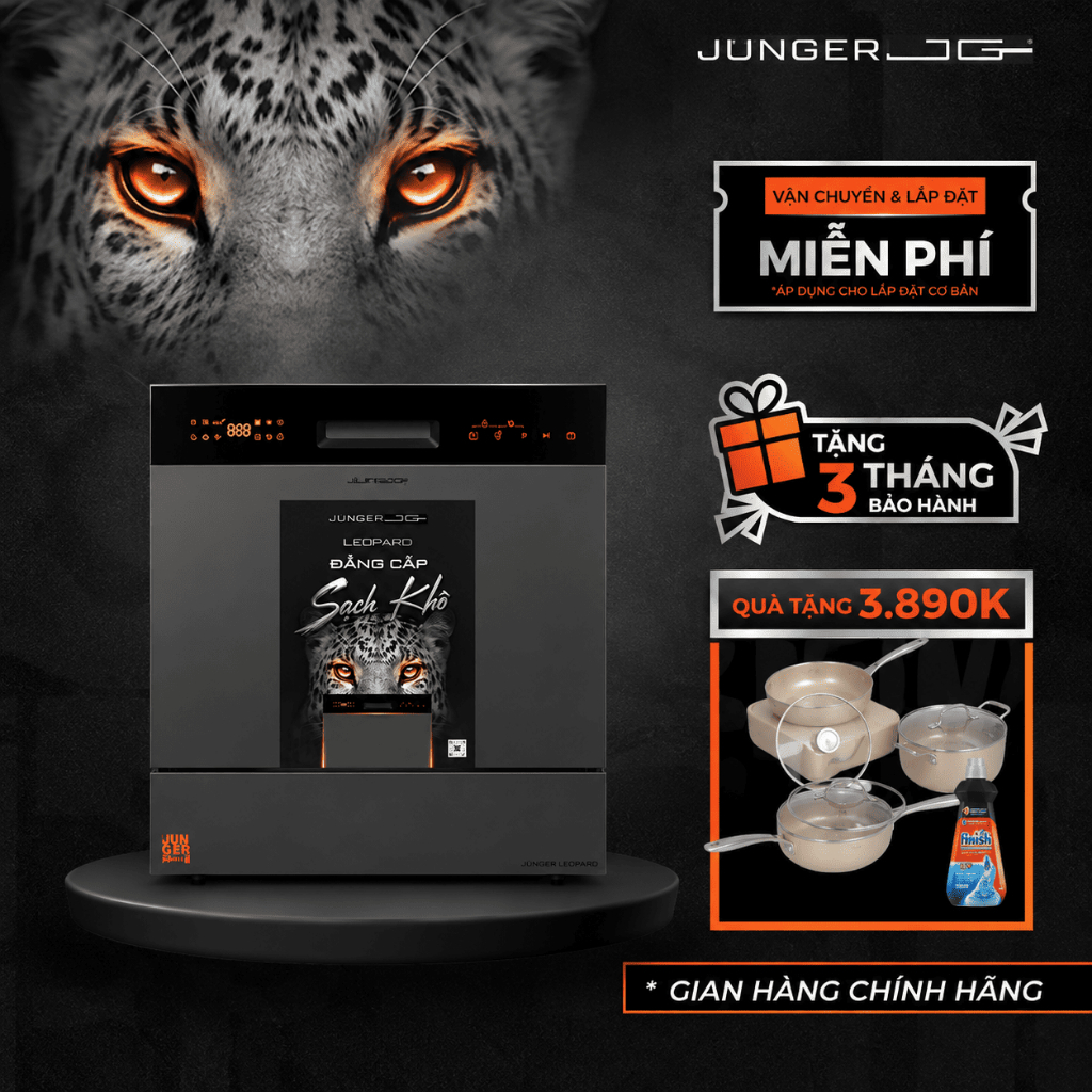 [QUÀ KHỦNG 5Tr+LẮP 0Đ] Máy Rửa Chén Bát Junger JG Leopard DWJ-136-VG 13 bộ, Sấy Độc Lập, 8 Chức Năng, Sạch Khô Tuyệt Đối