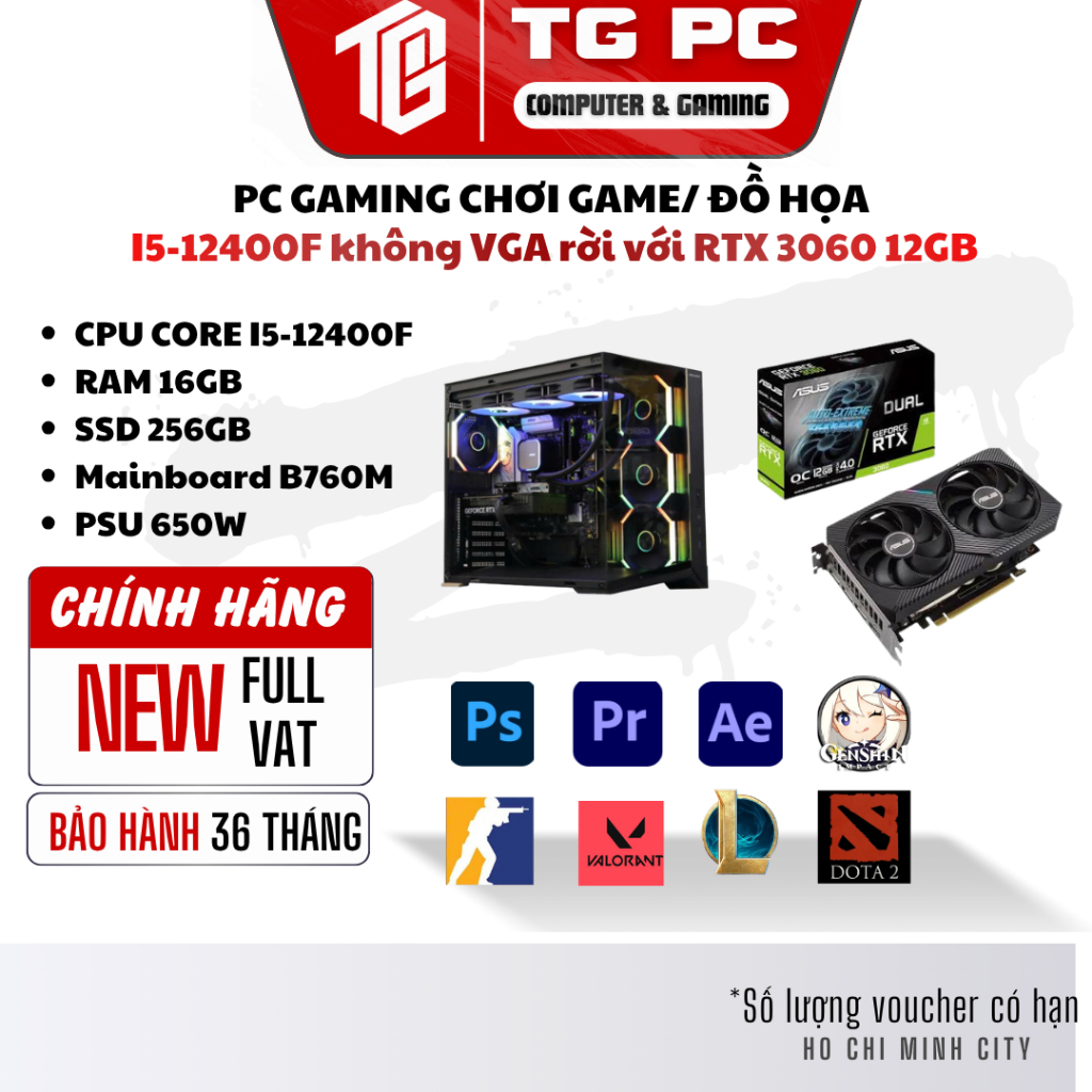 PC Gaming TG PC Core i5-12400F RAM 16GB SSD 256GB Mainboard B760M PSU ...