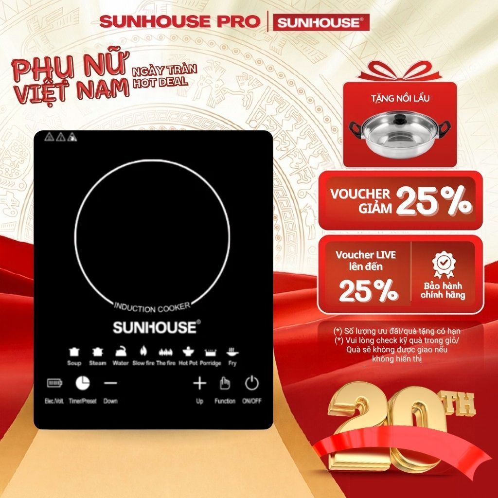Bếp Từ Cảm Ứng SUN HOUSE 2200W , Bếp Điện Từ Hồng Ngoại Kèm Nồi Sunhous_Pro