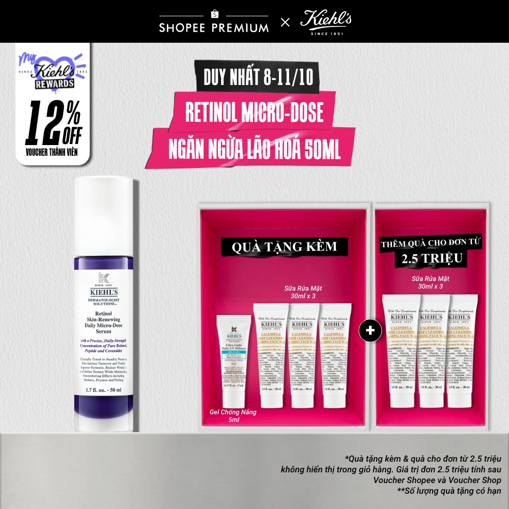 Tinh chất giúp da tái tạo, căng mướt & sáng khỏe Kiehl's Retinol Micro-Dose 50ml
