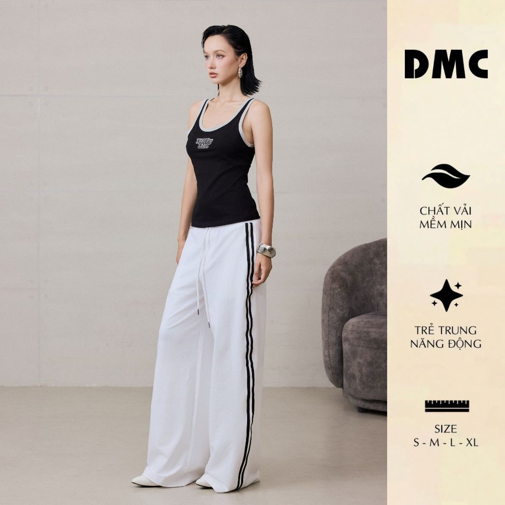 DMC Quần Nữ Dáng Suông Phối Hai Sọc Trắng Cạp Chun Dây Rút - Cotton Loose Pants EC2