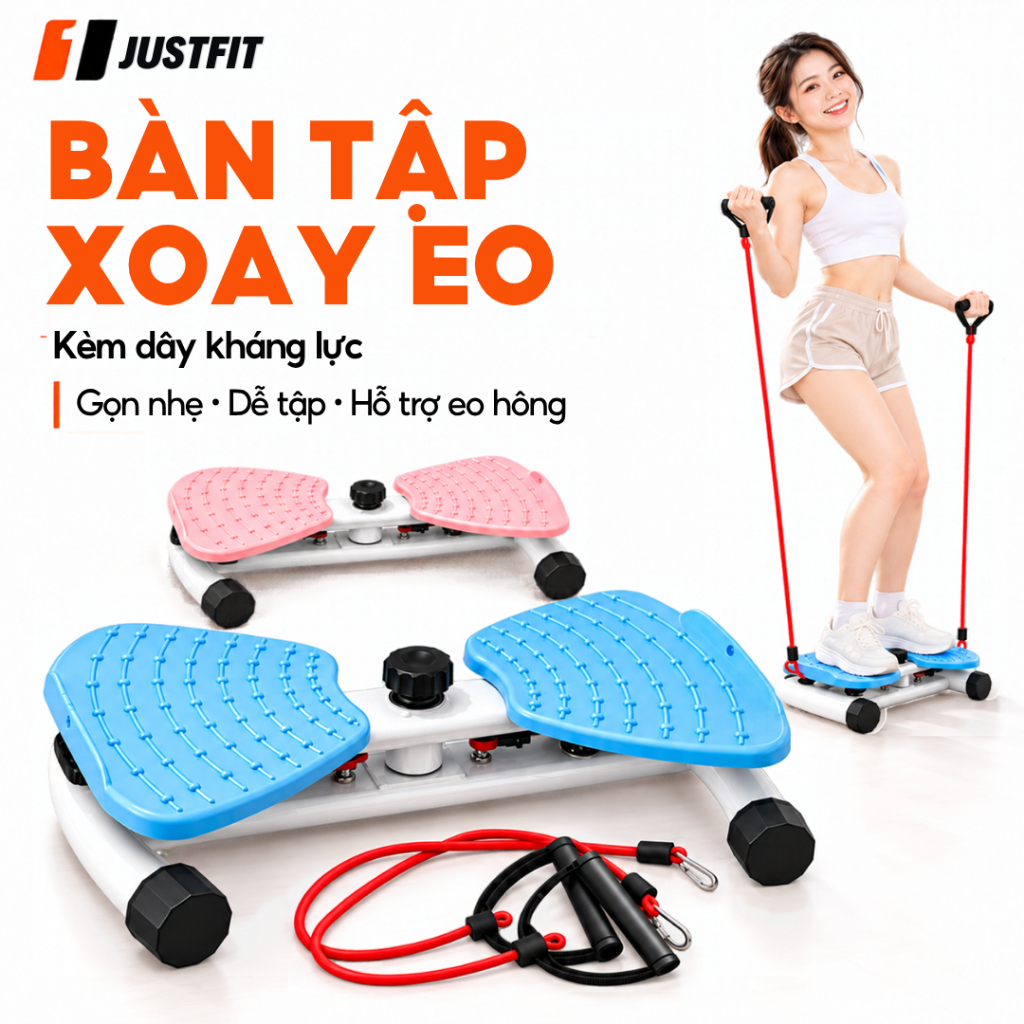Bàn tập xoay eo JUSTFIT kèm dây kháng lực điều chỉnh lực cản bàn tập xoay mini dễ tập hỗ trợ eo hông