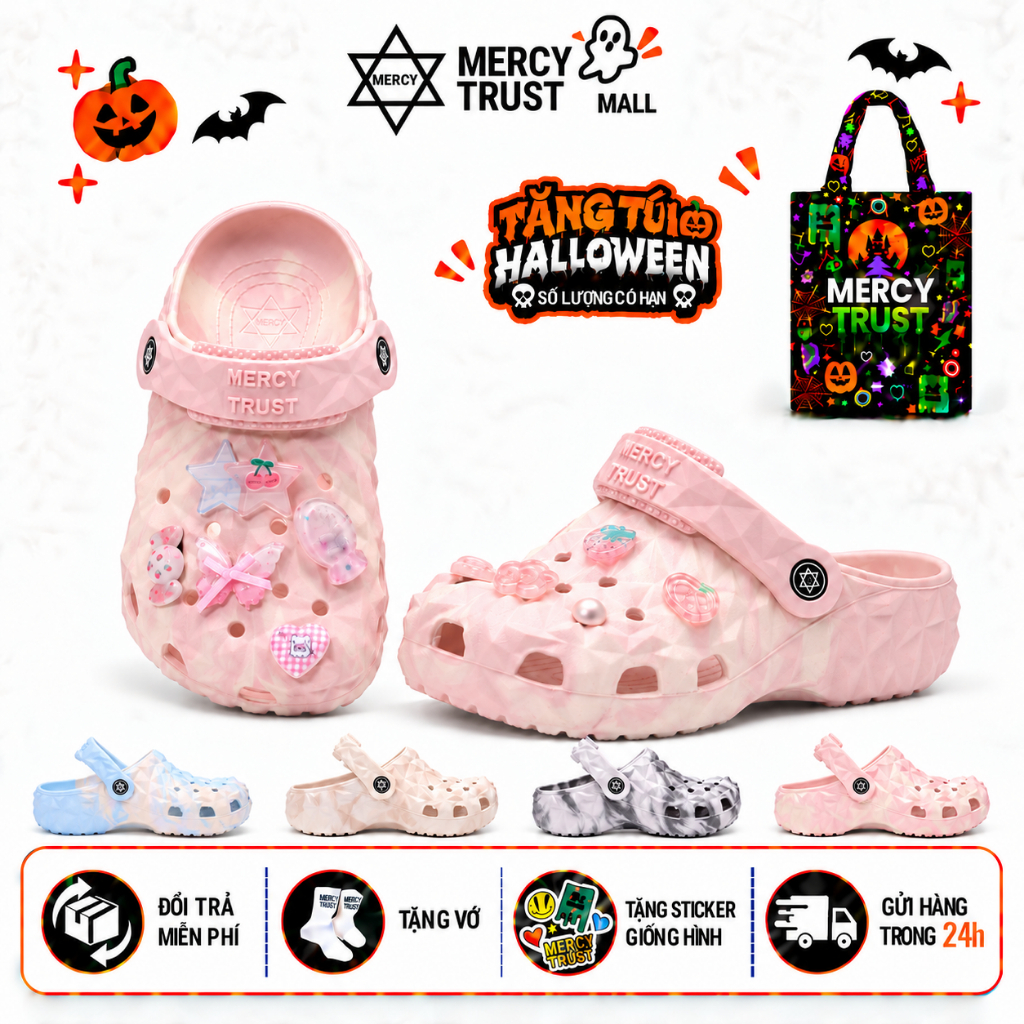 [TẶNG TÚI HALLOWEEN] Kèm CHARM Giống Hình, Vớ - Dép Sục MERCY TRUST MC11 Kim Cương Nam Nữ - Chất liệu EVA Êm Nhẹ